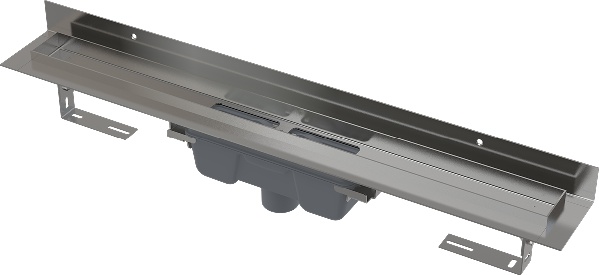 APZ1016 Wall - Водоотводящий желоб с порогами для цельной решетки и фиксированным воротником к стене, вертикальный сток