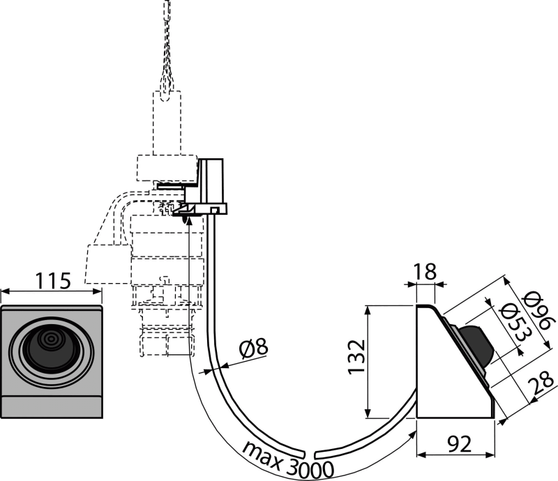 MPO13 - Кнопка пневматического смыва на расстоянии – ножное управление, металл, монтаж: на стену